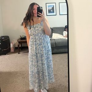 blue floral flowy long dress
